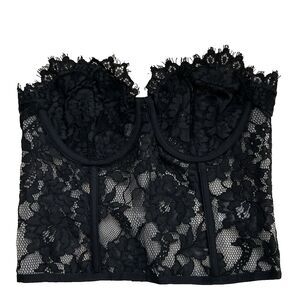 Express Corset Top Size 2 Black Lace Floral Fairygoth Whimsigoth Vamp Renfair